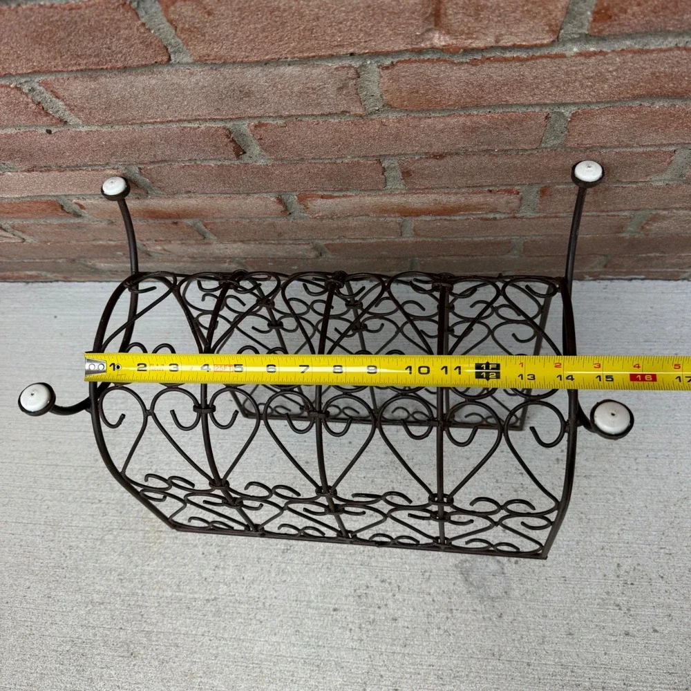 Magazine Rack Bronzed Wire Wrought Iron Heart Scroll Vintage Log Rack Cottage